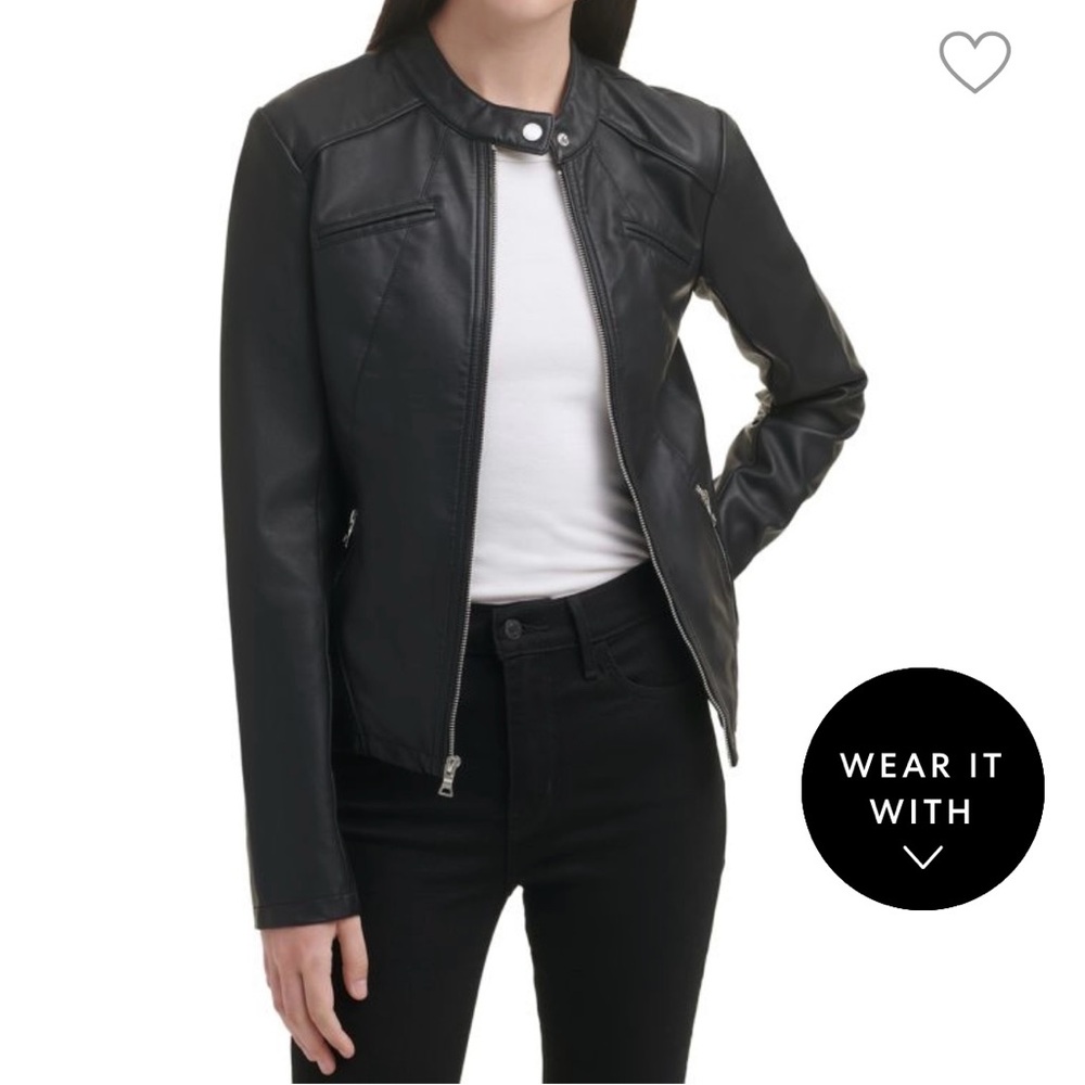 Guess Women’s Black Band Collar Faux Leather Jacket size L